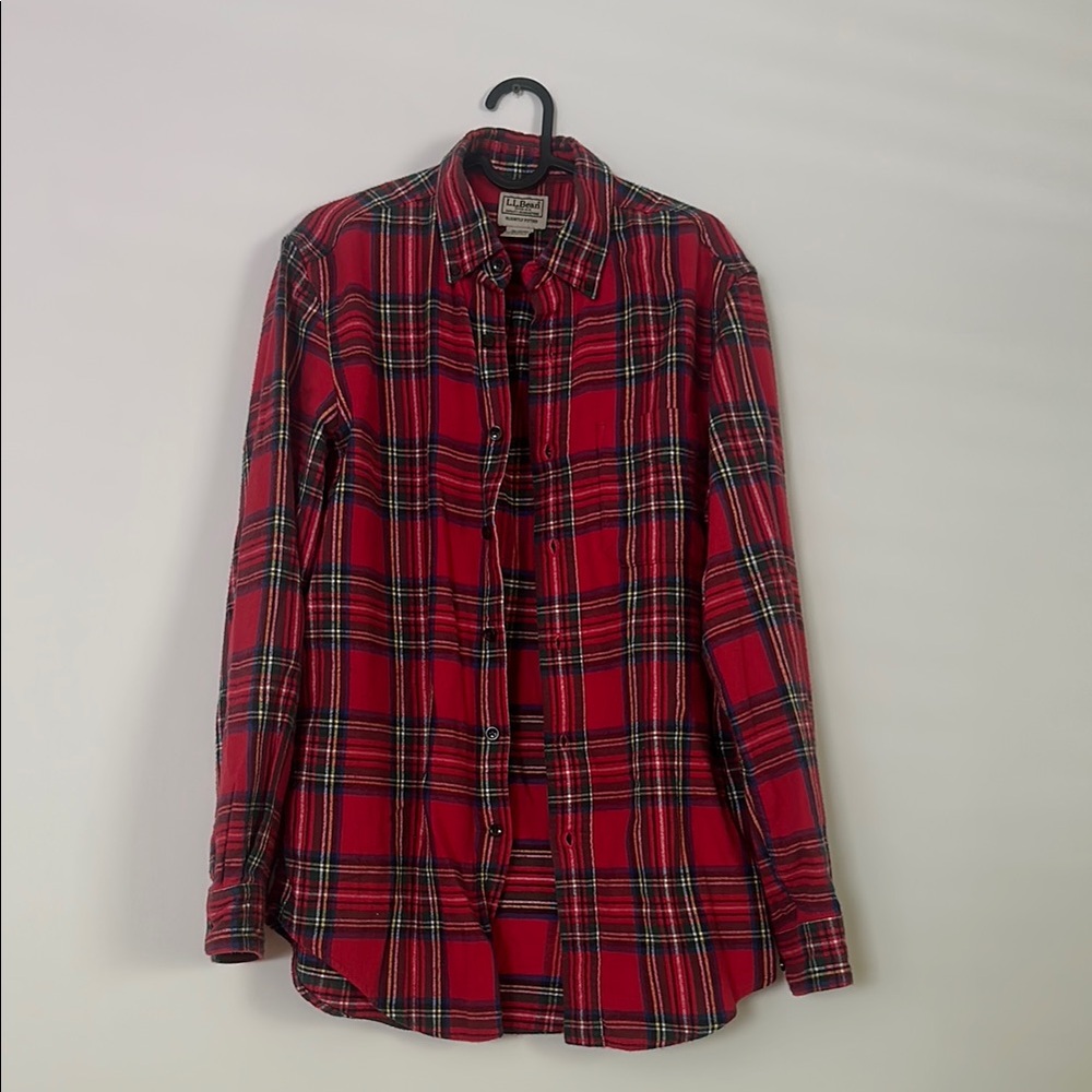 L.L. Bean Red Plaid Casual Button Down Shirt